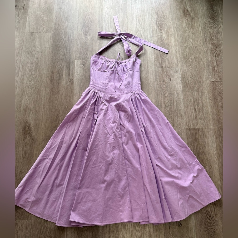 line & dot abbott purple lilac halter eyelet trim midi sun dress size small NEW